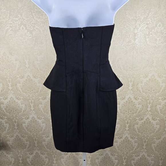 Bebe Size 2 Black Strapless Mini Dress Peplum Corset Look Bodycon Sexy Party - Picture 6 of 13